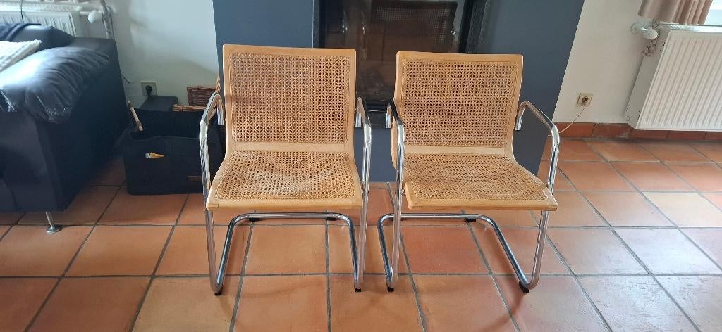 2 design stoelen Bauhaus stijl met rotan zitting, Huis en Inrichting, Stoelen, Ophalen, Gebruikt, Twee, Modern
