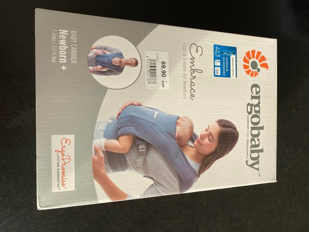 Draagzak Ergobaby Embrace blauw, Gebruikt, Buik of Rug, Draagzak, Ophalen