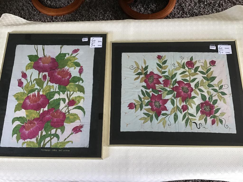 2 œuvres de batik encadrées de 60 cm sur 50 cm, Antiquités & Art, Enlèvement ou Envoi