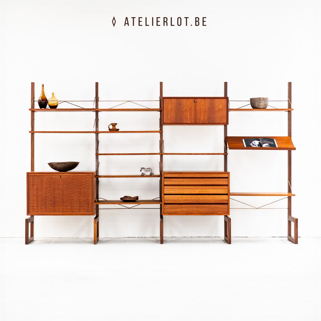 Poul Cadovius Royal System – Teak Wandmeubel (4 Delen), Huis en Inrichting, Ophalen, Met klep(pen), Teakhout, 300 cm of meer