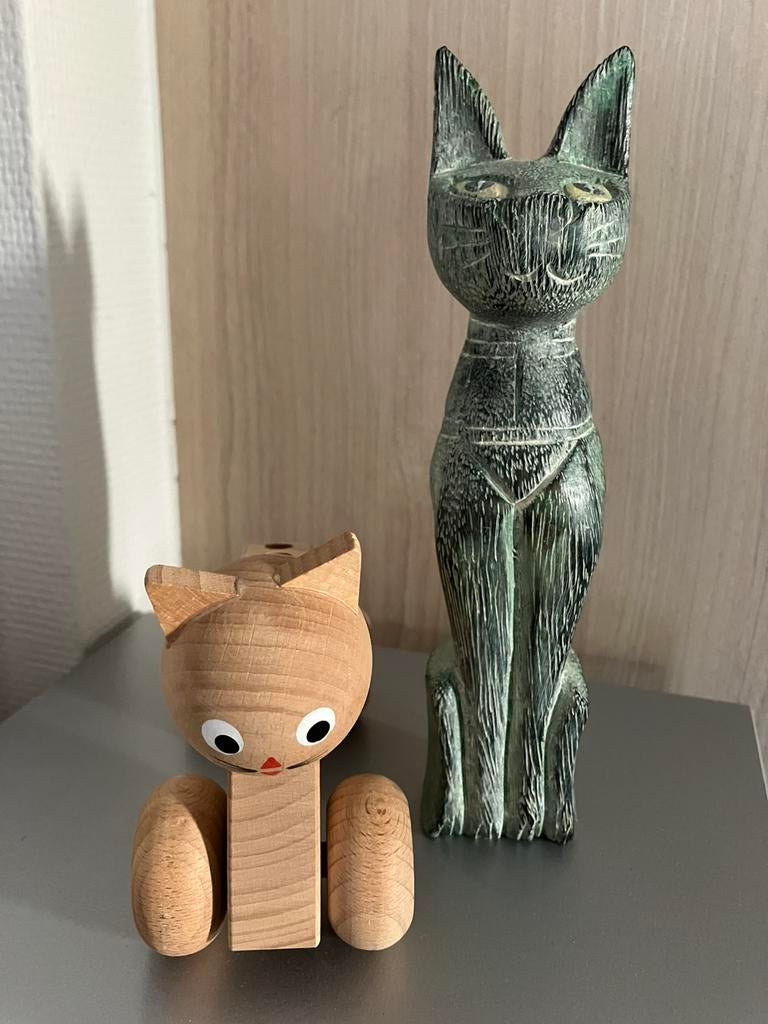 Lot 2 HOUTEN katten-beeldjes 🐈‍⬛., Ophalen of Verzenden, Zo goed als nieuw