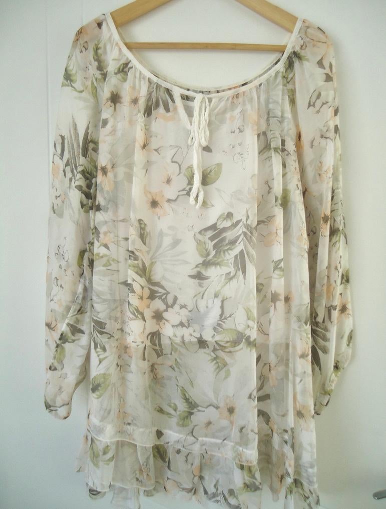 Witte blouse - bloemen, Paprika, Ophalen of Verzenden, Zo goed als nieuw, Maat 46/48 (XL) of groter