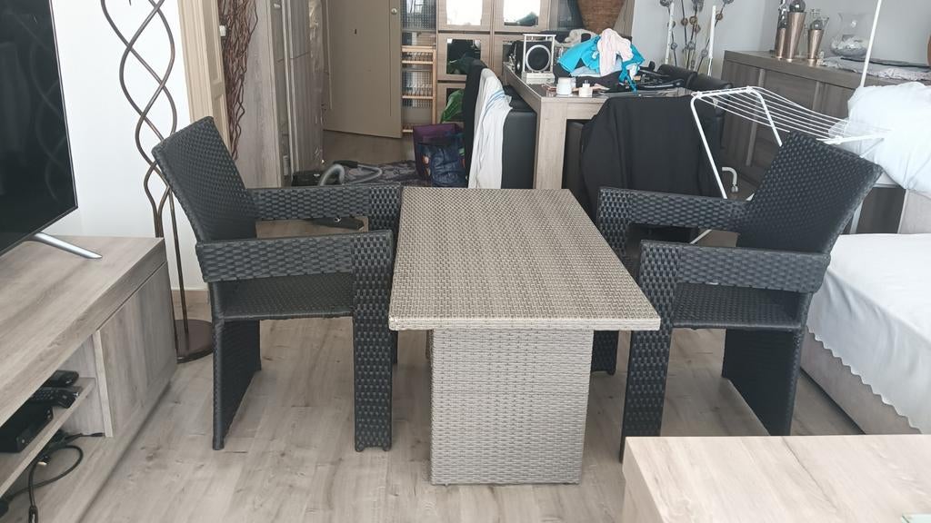 Table de jardin en bambou avec 2 chaises, Enlèvement