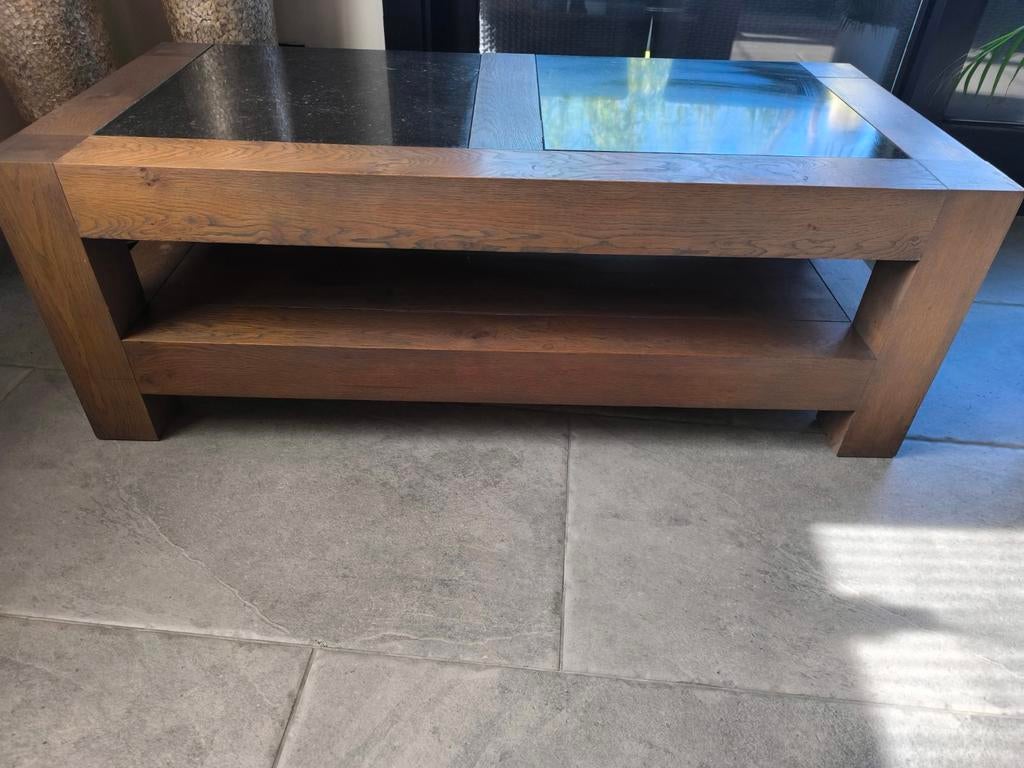 Prachtig massief eiken tv meubel met 2x marmeren blad. Lengt, Ophalen