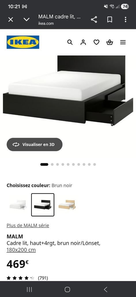 Cadre lit ikea brun 180x200cm et sommier a latte reglable, Ophalen, Verstelbaar, Bruin, Tweepersoons