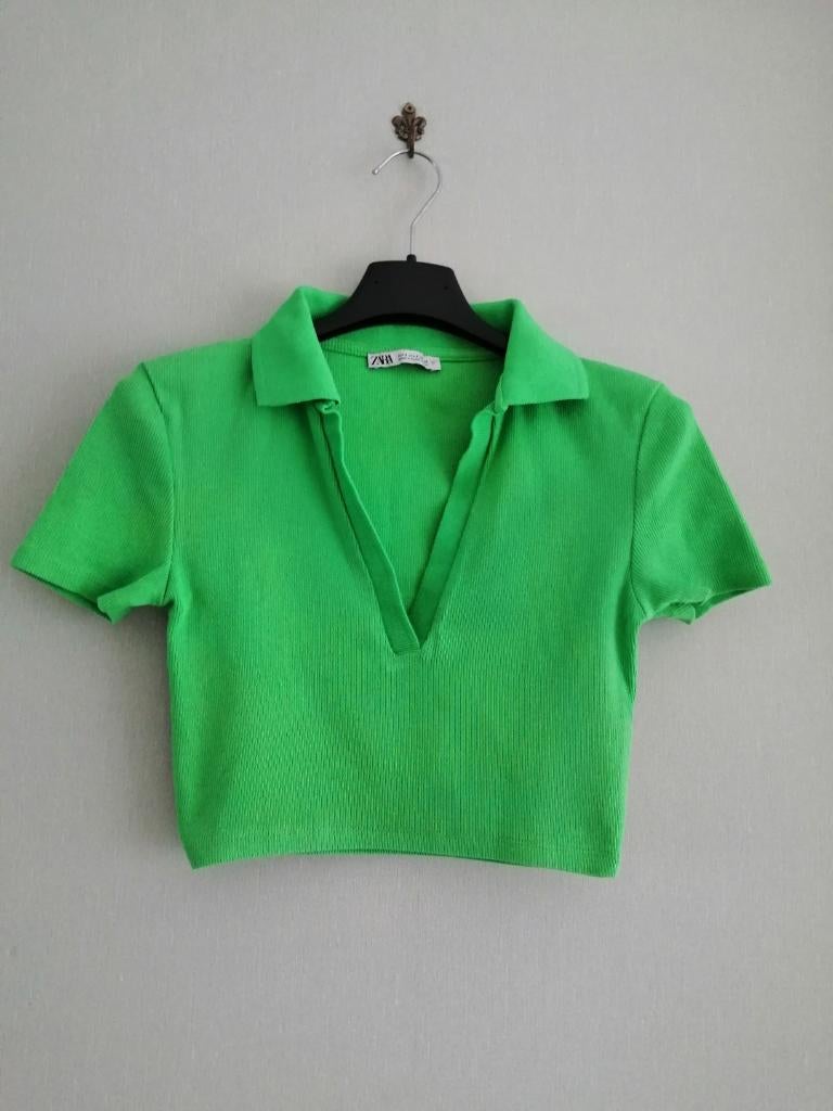 mooie groene crop top  Zara maat 16 jaar  S, Kinderen en Baby's, Gebruikt, Zara, Shirt of Longsleeve, Verzenden