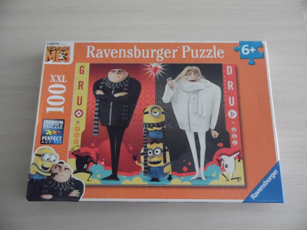 PUZZEL GRU DRU EN DE MINIONS 100 STUKJES XXL, Ophalen of Verzenden, Meer dan 50 stukjes, Zo goed als nieuw, 6 jaar of ouder