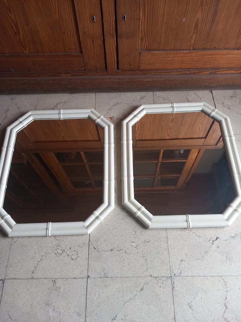 Koppel vintage 'faux bamboo'' spiegels., Huis en Inrichting, Woonaccessoires | Spiegels, Ophalen of Verzenden