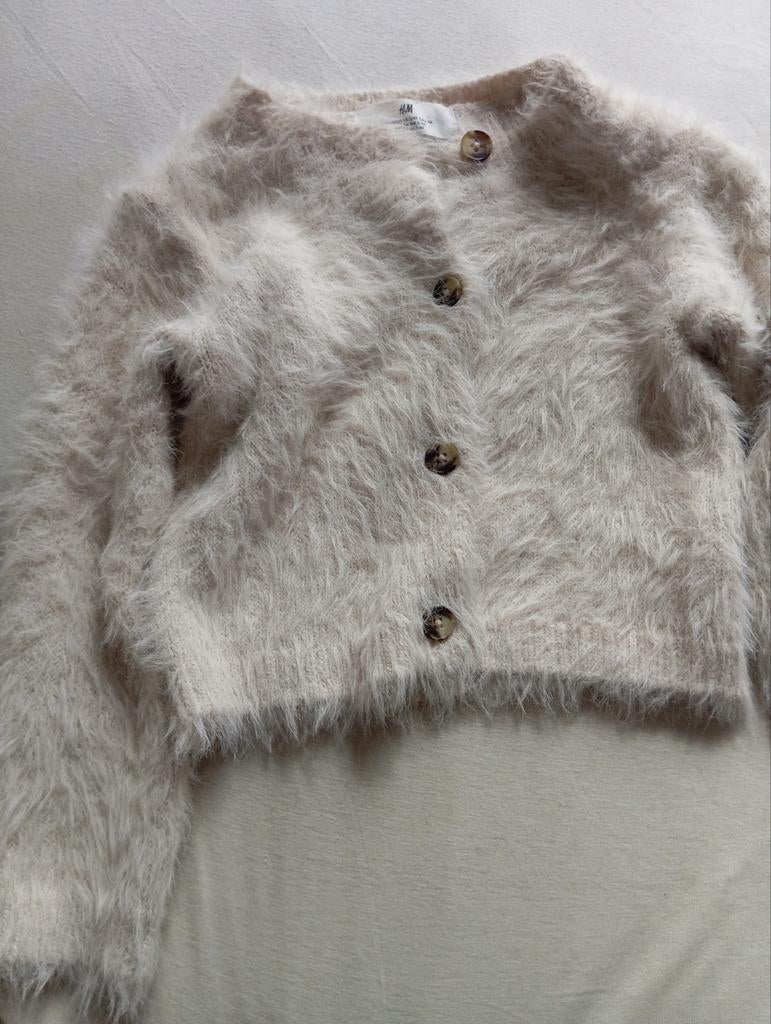 H&M pluizig manteltje in gebroken wit, 3-4 jaar oud, Kinderen en Baby's, Babykleding | Maat 56, Ophalen of Verzenden