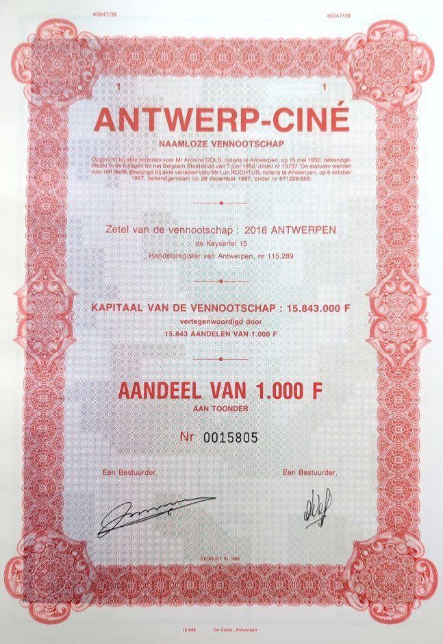 Antwerp Ciné 1987, Ophalen of Verzenden, 1970 tot heden, Aandeel