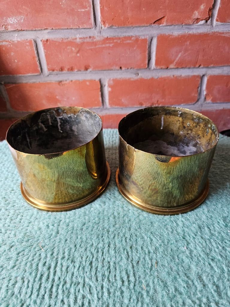 2 x korte obus 4,5"uit WO I + 2glazen bollen, Collections, Objets militaires | Général, Armée de terre, Enlèvement