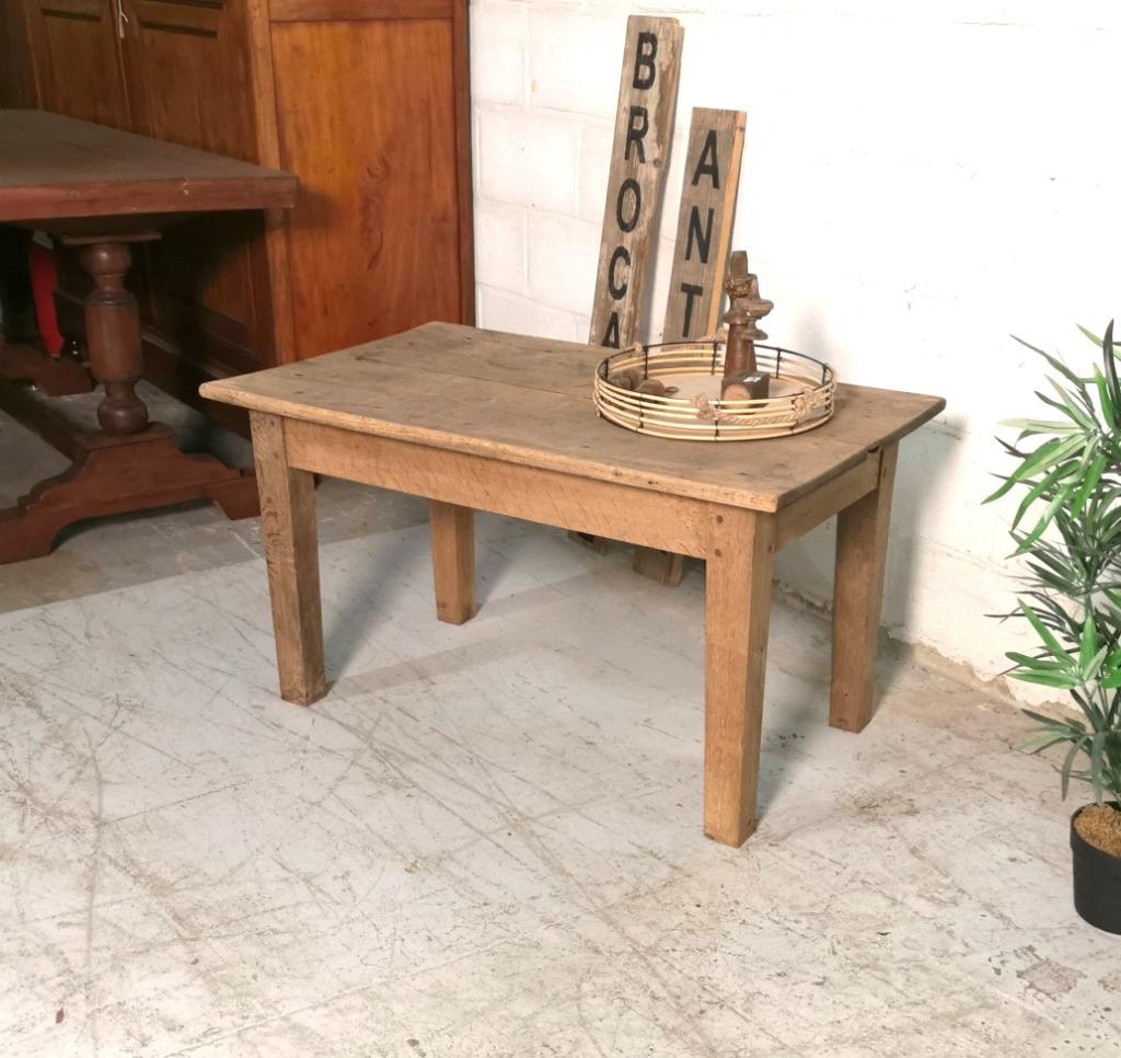 table basse de fermier antique en chêne lessivé L 100 P 59 H, Enlèvement