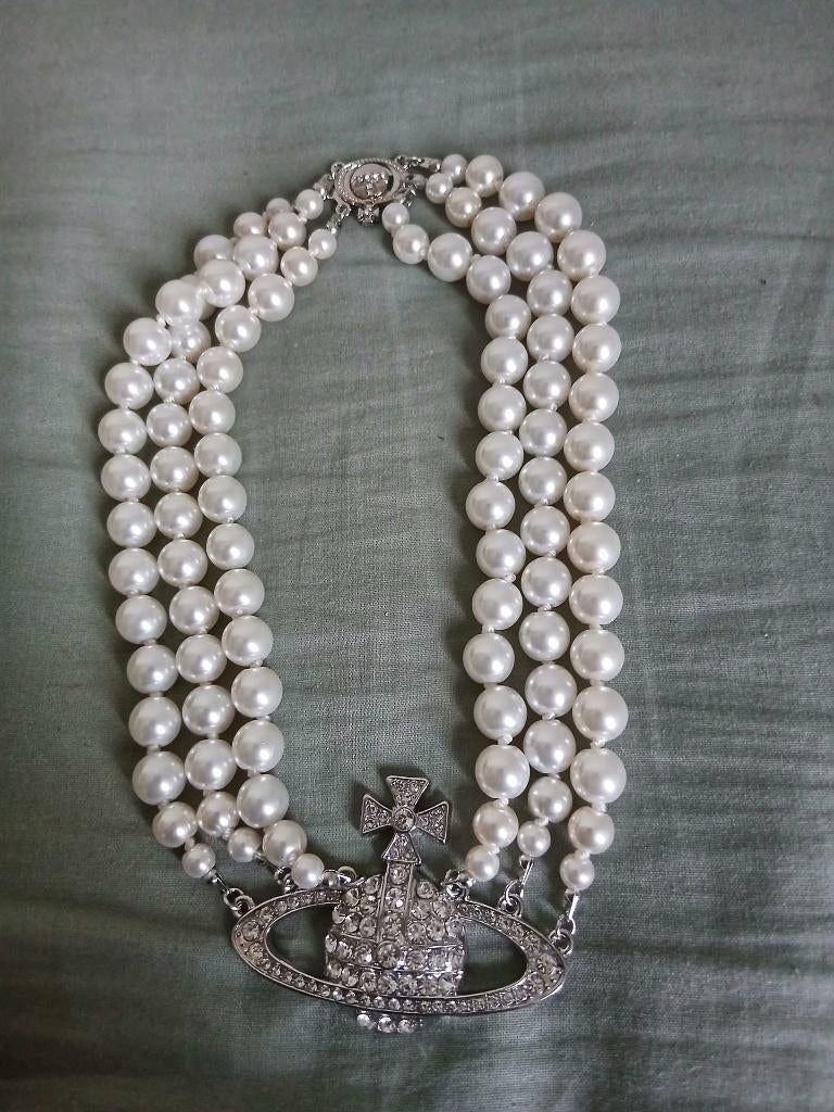 Collier vivienne westood trio perle argent, Enlèvement ou Envoi, Comme neuf, Argent, Argent