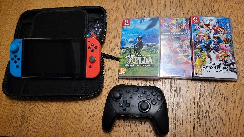 Console Nintendo Switch avec Joy-Con - bleu néon/rouge néon, Switch 2019 Upgrade, Comme neuf, Enlèvement, Avec jeux