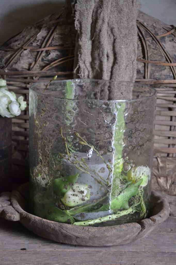 Stoer dik glazen windlicht L, Huis en Inrichting, Ophalen of Verzenden, Nieuw, Glas, Minder dan 50 cm