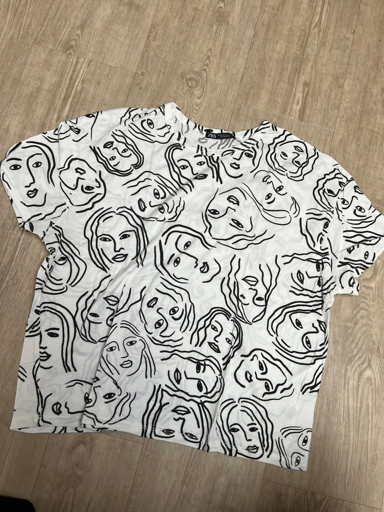 T-shirt zwart-wit (Zara), Kleding | Dames, Ophalen, Zo goed als nieuw, Maat 38/40 (M), Wit