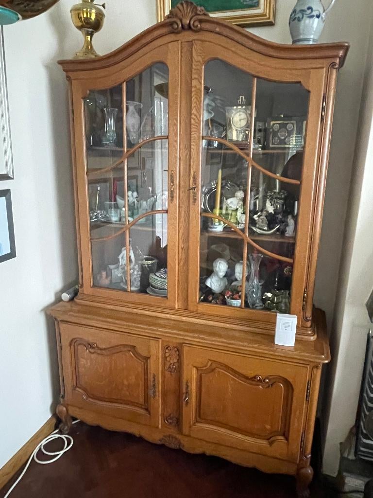 Vitrinekast eik glas Louis XV, Maison & Meubles, Armoires | Vitrines, Enlèvement, Comme neuf, Verre