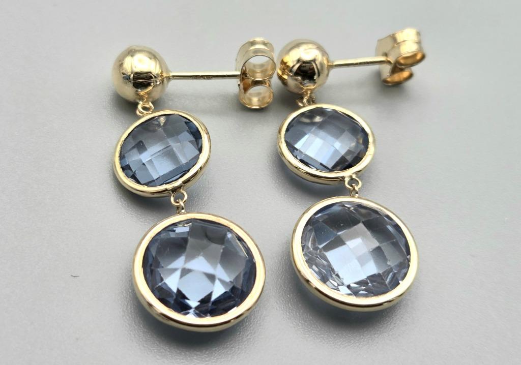 Gouden Vintage oorbellen met edelsteen topaas. 2025/497., Bijoux, Sacs & Beauté, Boucles d'oreilles, Enlèvement ou Envoi, Or, Avec pierre précieuse