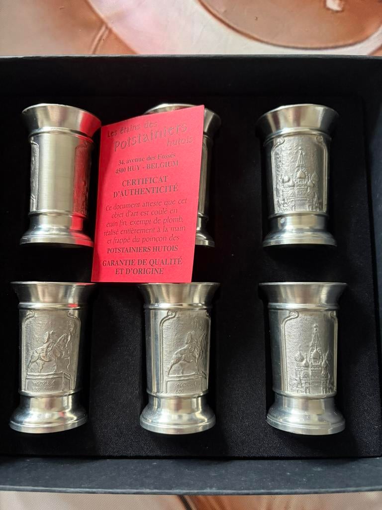 6 verres à gouttes en étain avec certificat d’authenticité, Antiquités & Art, Enlèvement