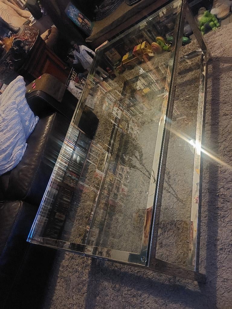 Table de salon en verre trempé avec tablette vitrine, Maison & Meubles, 100 à 150 cm, Moins de 50 cm, Vitrine, Verre