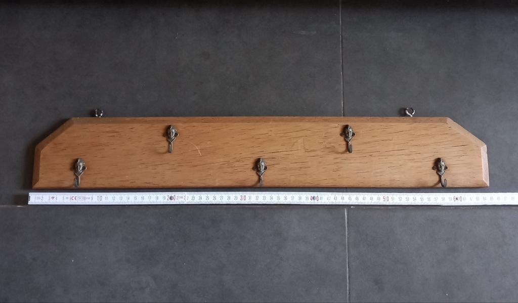 Authentieke kapstok met koperen haken -> 11€, Ophalen, Gebruikt, Hout, Wandkapstok
