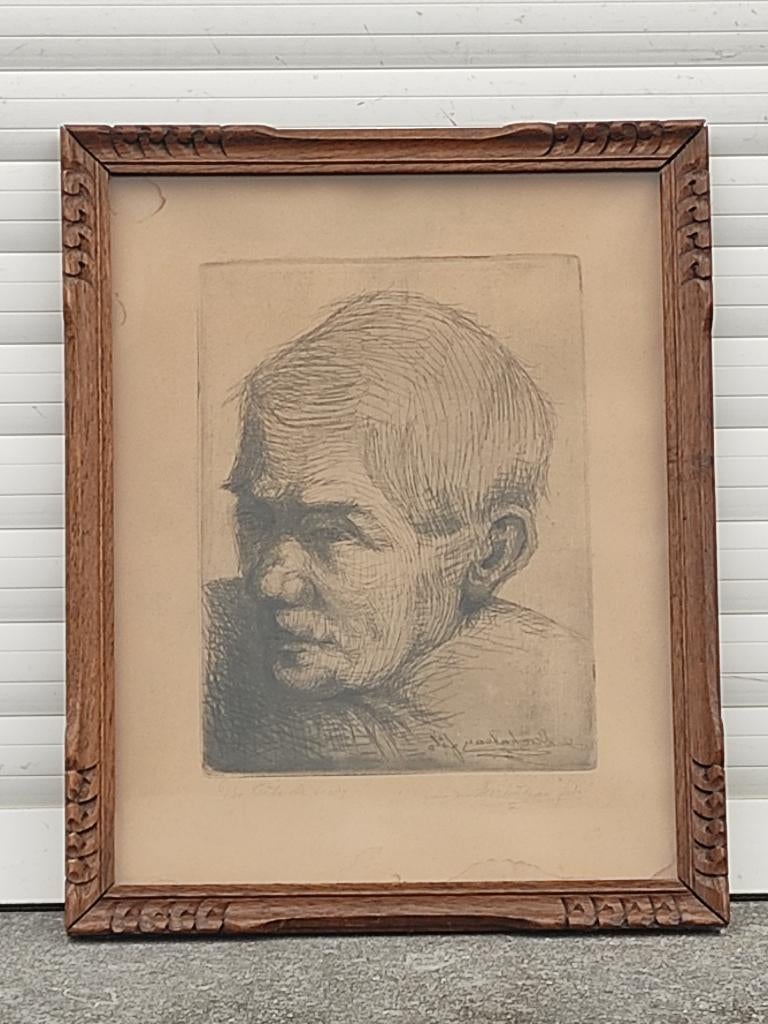 Eaux fortes tête de vieux signe olivier duchâteau fils, Antiquités & Art, Enlèvement ou Envoi