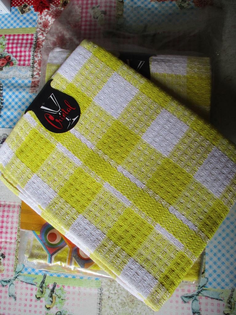 (👉ﾟヮﾟ)👉 6 Retro / Vintage keukenhanddoeken Cristal ., Huis en Inrichting, Verzenden, Nieuw, Geel, Theedoek of Handdoek