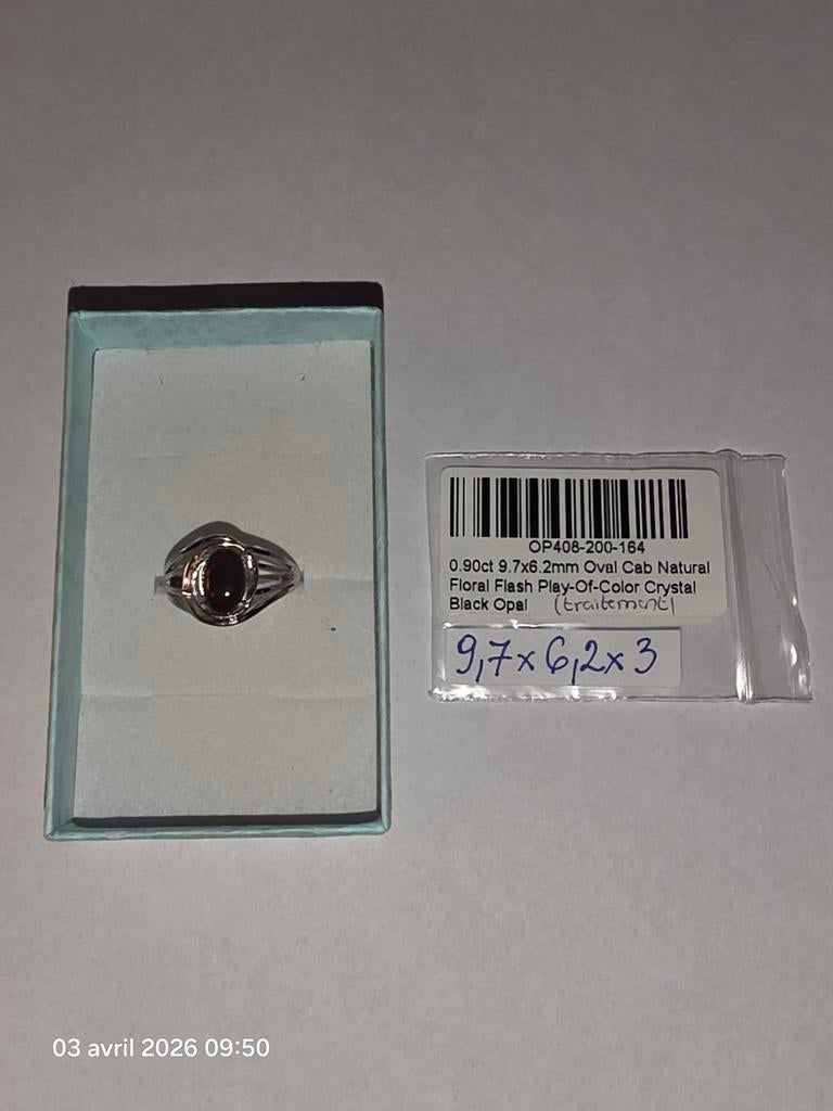 Bague en argent massif 925 avec opale noire d'Éthiopie, Neuf, Argent, Argent, Femme