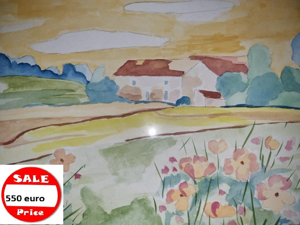 Toon Hermans Aquarel  uniek werk Zomer Landschap, Ophalen