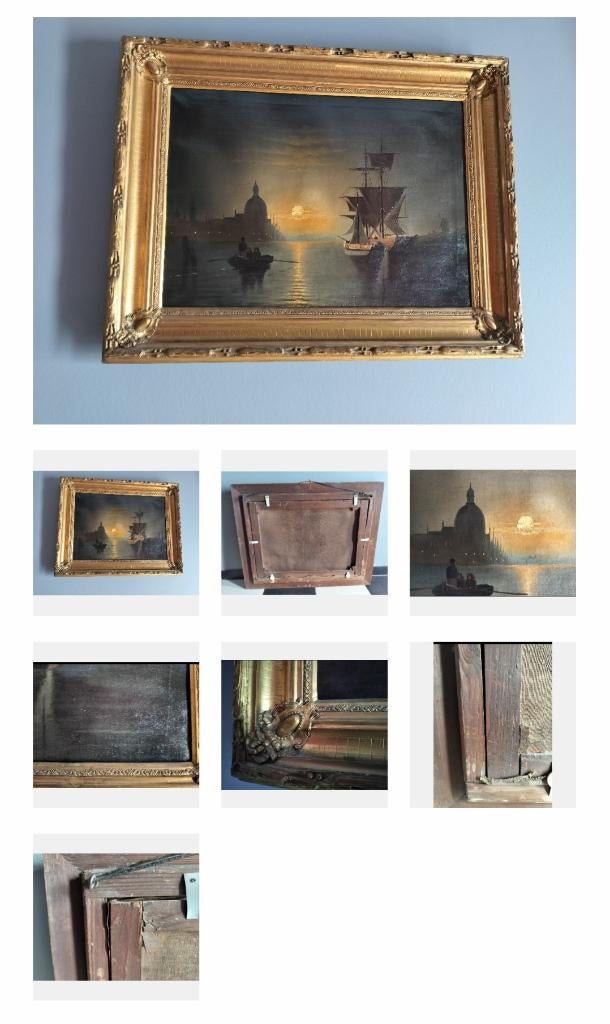 Antiek Olieverfschilderij Venetië - 19e Eeuw - Romantiek, Antiek en Kunst, Kunst | Schilderijen | Klassiek, Ophalen