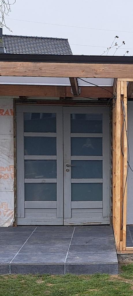 Houten deur tuinhuis met mat glas, Tuin en Terras, Tuinhuizen, Ophalen