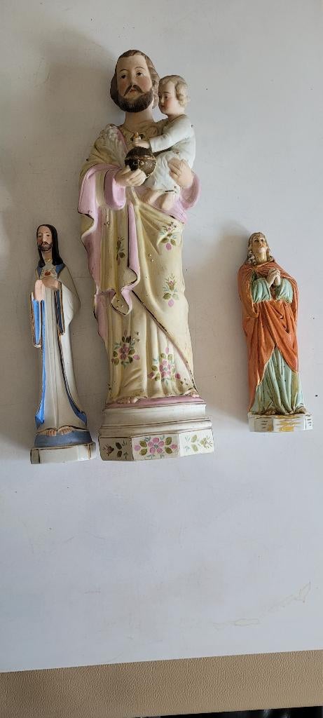 3 oude heilige beelden (v284/12), Antiek en Kunst, Antiek | Religieuze voorwerpen, Ophalen of Verzenden