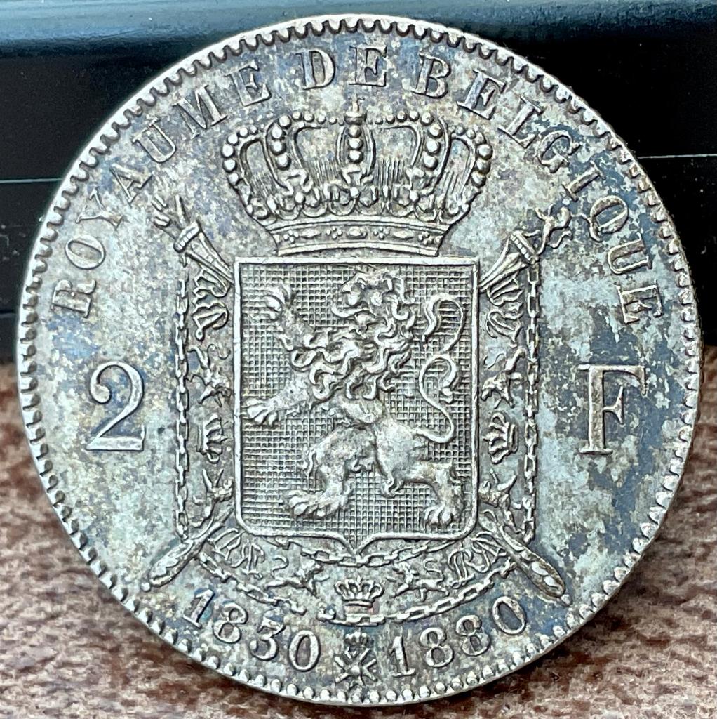 Belgium 2 Francs 1880, Verzenden, Zilver, Losse munt, Zilver