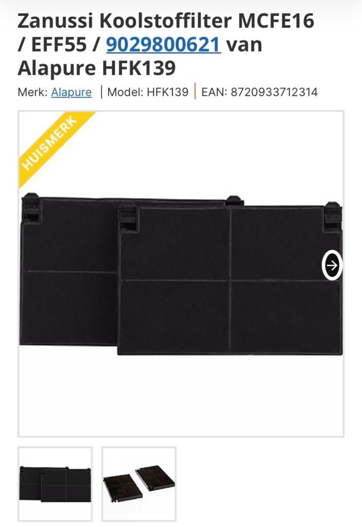 Zanussi koolstoffilter, Ophalen, Nieuw