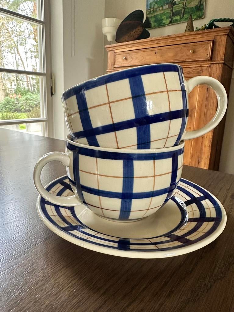 Vintage set van 2 Flamant koffietassen & 1 bordje, Ophalen