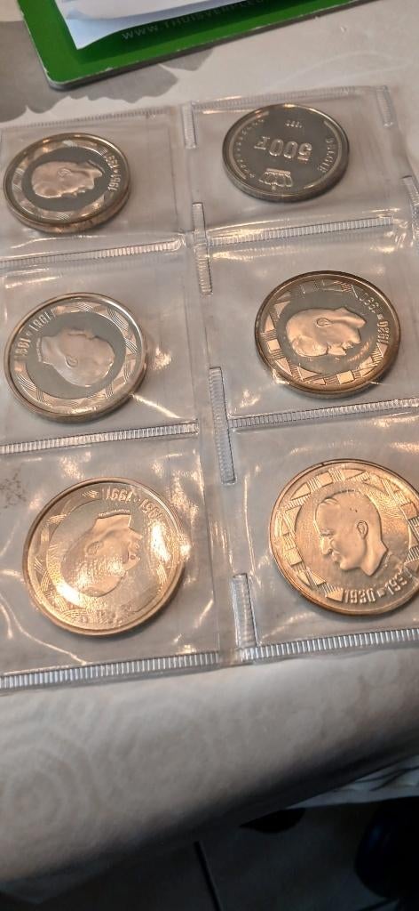 6 nouvelles pièces de 500 francs, Baudouin, 1930, 1990, Monnaie en vrac, Argent, Argent, Envoi