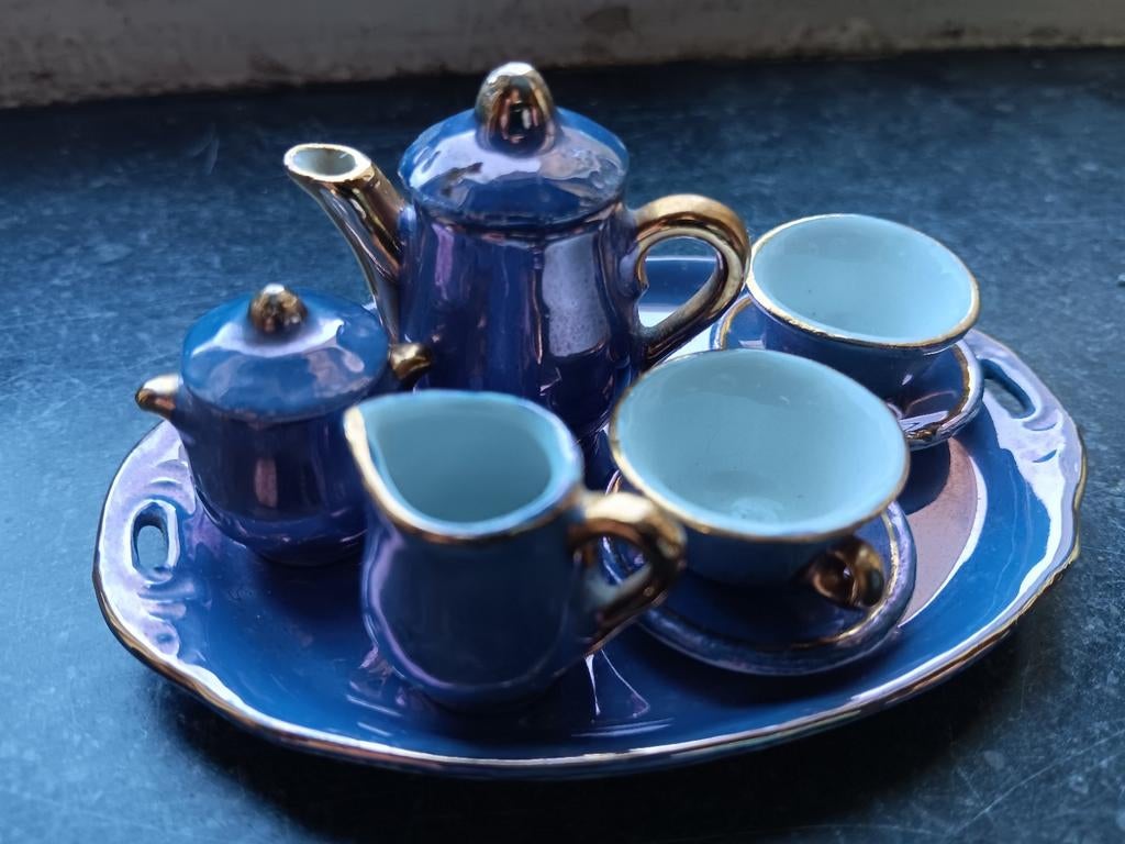 Joli service thé, café des années 50, MINIATURE, en porcela, Verzamelen, Poppenhuizen en Toebehoren