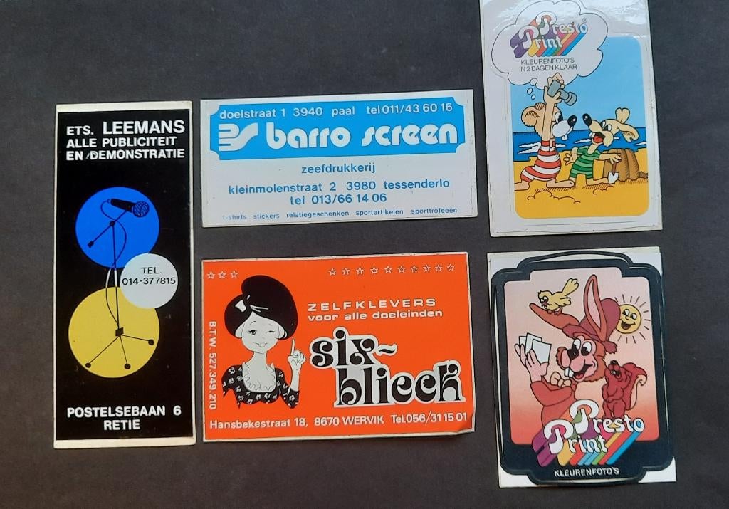 5 stickers publiciteit, Verzamelen, Ophalen of Verzenden, Gebruikt