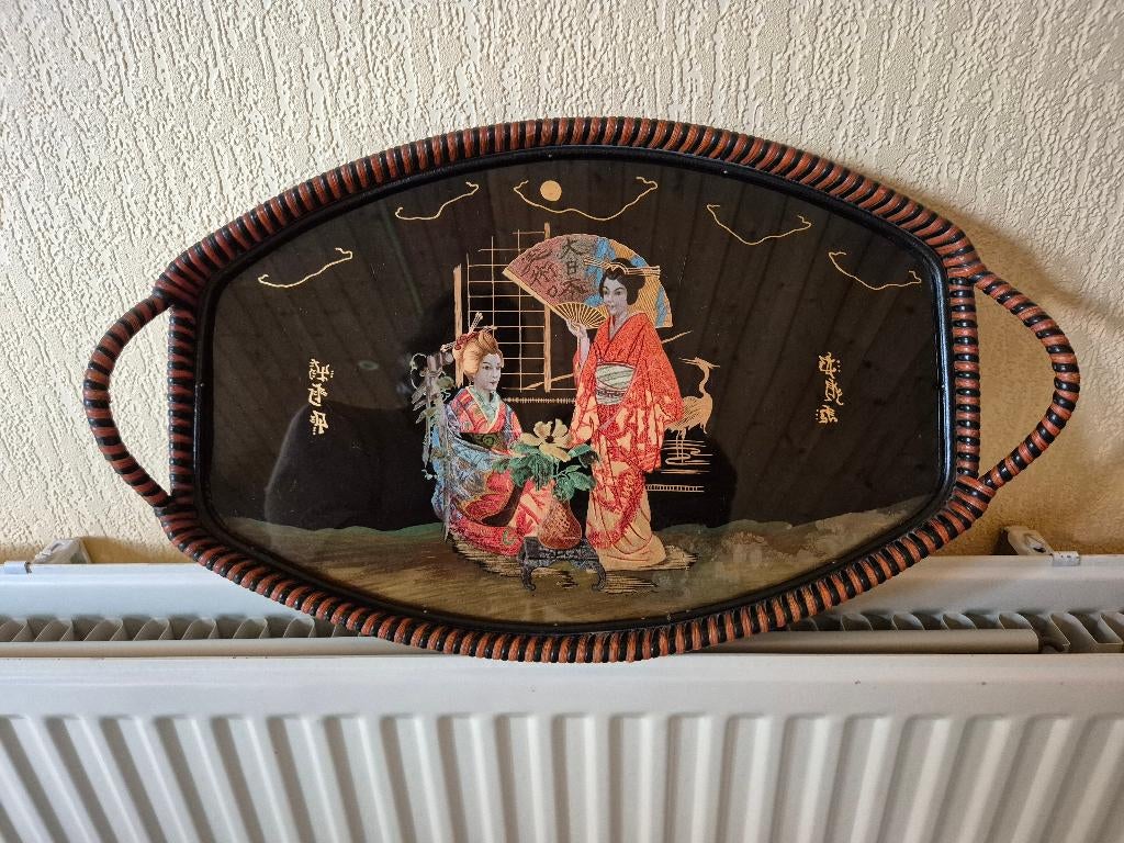 plateau avec scène japonaise - vintage, Enlèvement ou Envoi, Comme neuf, Rectangulaire, Bois