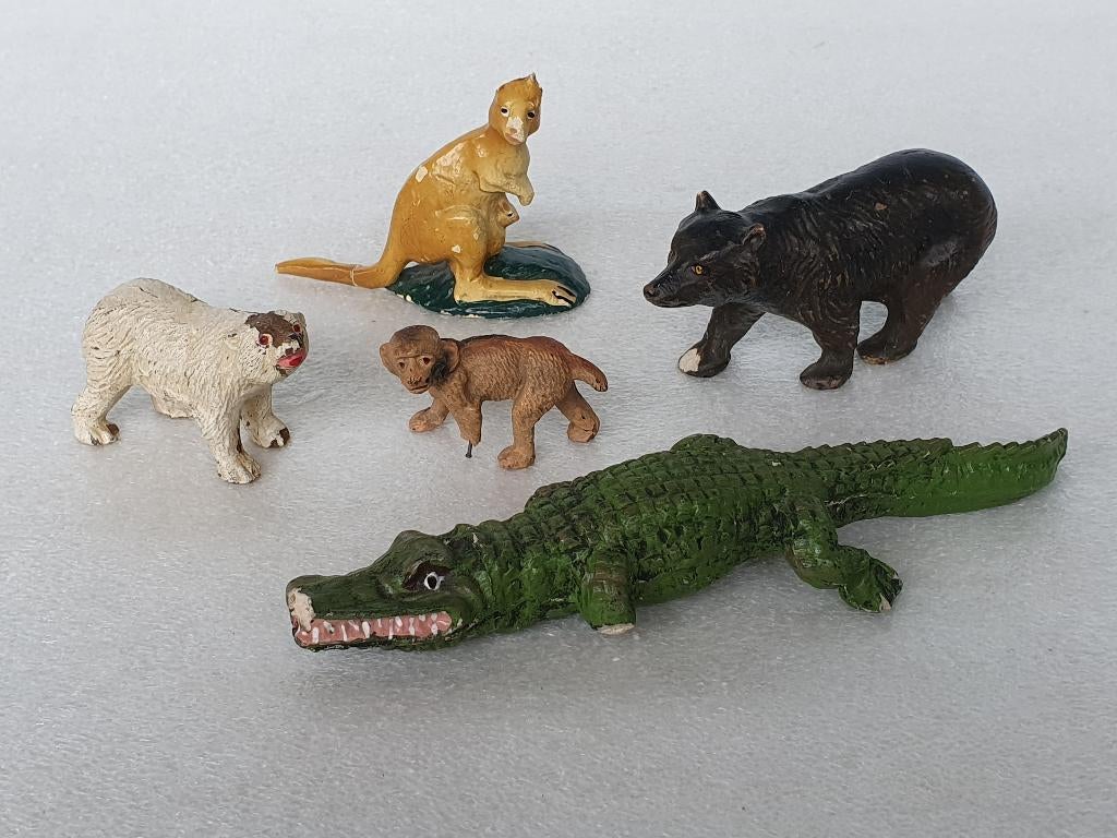 Lot van 5 vintage speelgoed dieren (van o.a. Elastolin), Collections, Jouets, Utilisé, Enlèvement ou Envoi