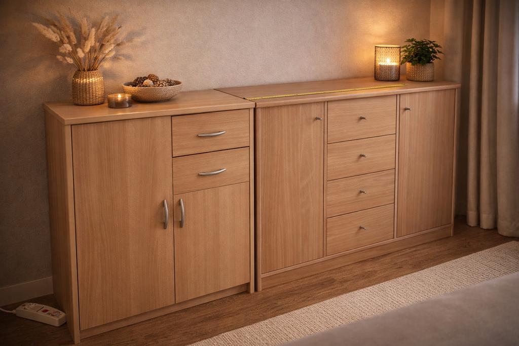 2-delige dressoir / opbergkast in lichte houtkleur, Huis en Inrichting, Kasten | Dressoirs, Ophalen, Zo goed als nieuw