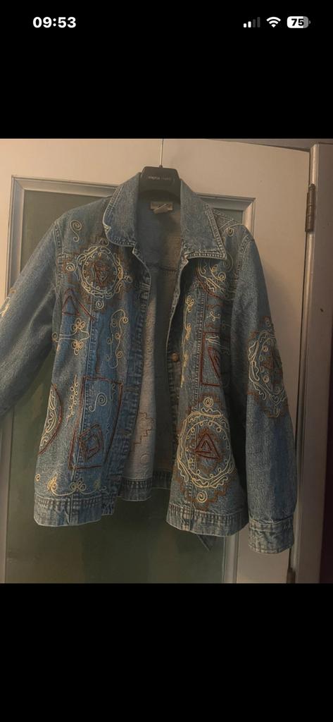 TravelSmith Veste en jean vintage avec motifs géométriques, Ophalen of Verzenden, Zo goed als nieuw, Blauw