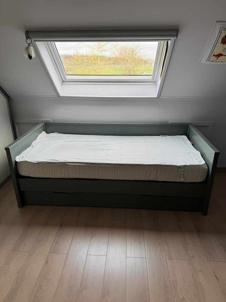 Jeugdbed 90x200cm, Huis en Inrichting, Slaapkamer | Bedden, Gebruikt, Eenpersoons, 90 cm, 200 cm, Hout, Groen, Ophalen