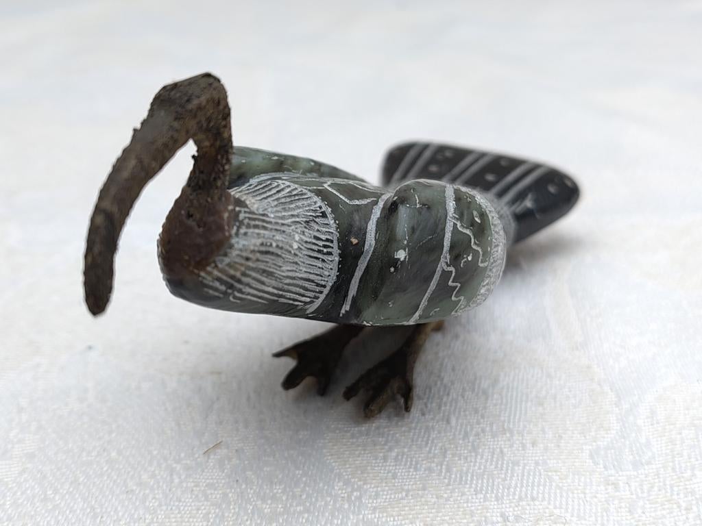 Decoratieve Ibis vogel in speksteen + messing, Ophalen