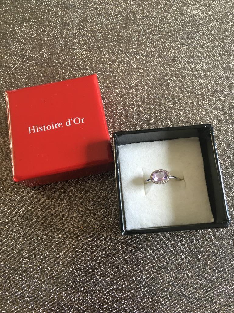 Bague or blanc, diamants et améthyste, Bijoux, Sacs & Beauté, Bagues, Enlèvement ou Envoi, Comme neuf, Or, Argent