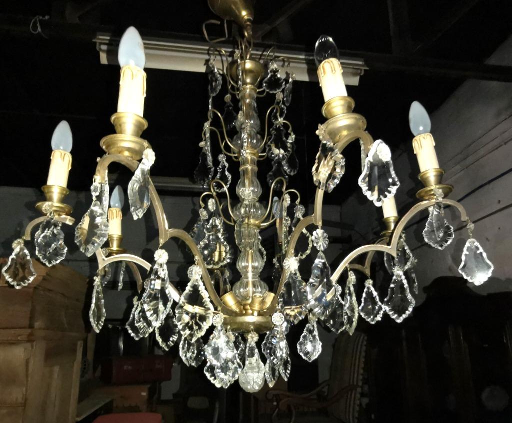 Grote antieke kristallen kroonluster diameter 85 H 100+, Antiek en Kunst, Curiosa en Brocante, Ophalen