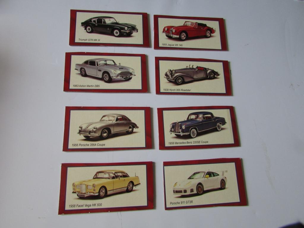 8 Cartes des voitures Porsche - Mercedes - Triumph, etc., Gravure, Comme neuf, Autres sujets/thèmes, 1960 à 1980