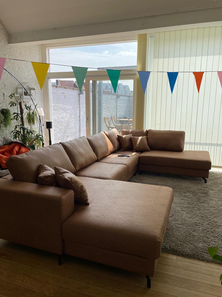 Hoekzetel suède - look Camel, Ophalen, Zo goed als nieuw, Camel kleur