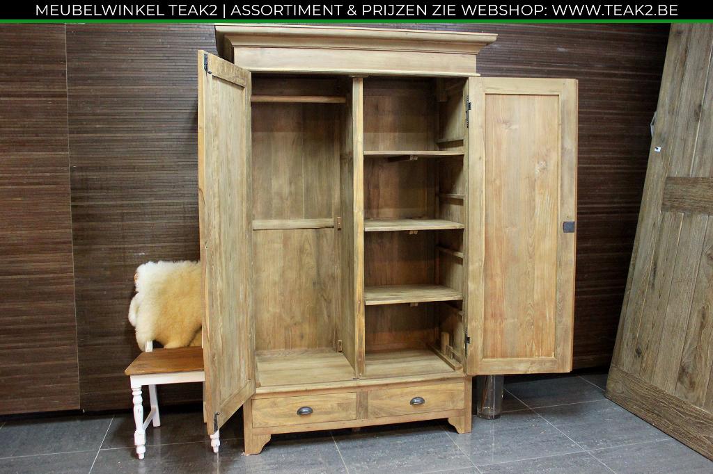 Nieuwe teak kleerkasten - kledingkast bij TEAK2, Huis en Inrichting, Kasten | Kleerkasten, Met lade(s), Met deur(en), Met klep(pen)