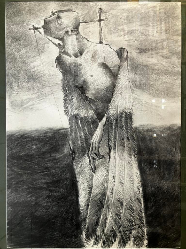 Potloodtekening Thierry Verougstraete ‘Vogelman’ 2005, Ophalen of Verzenden